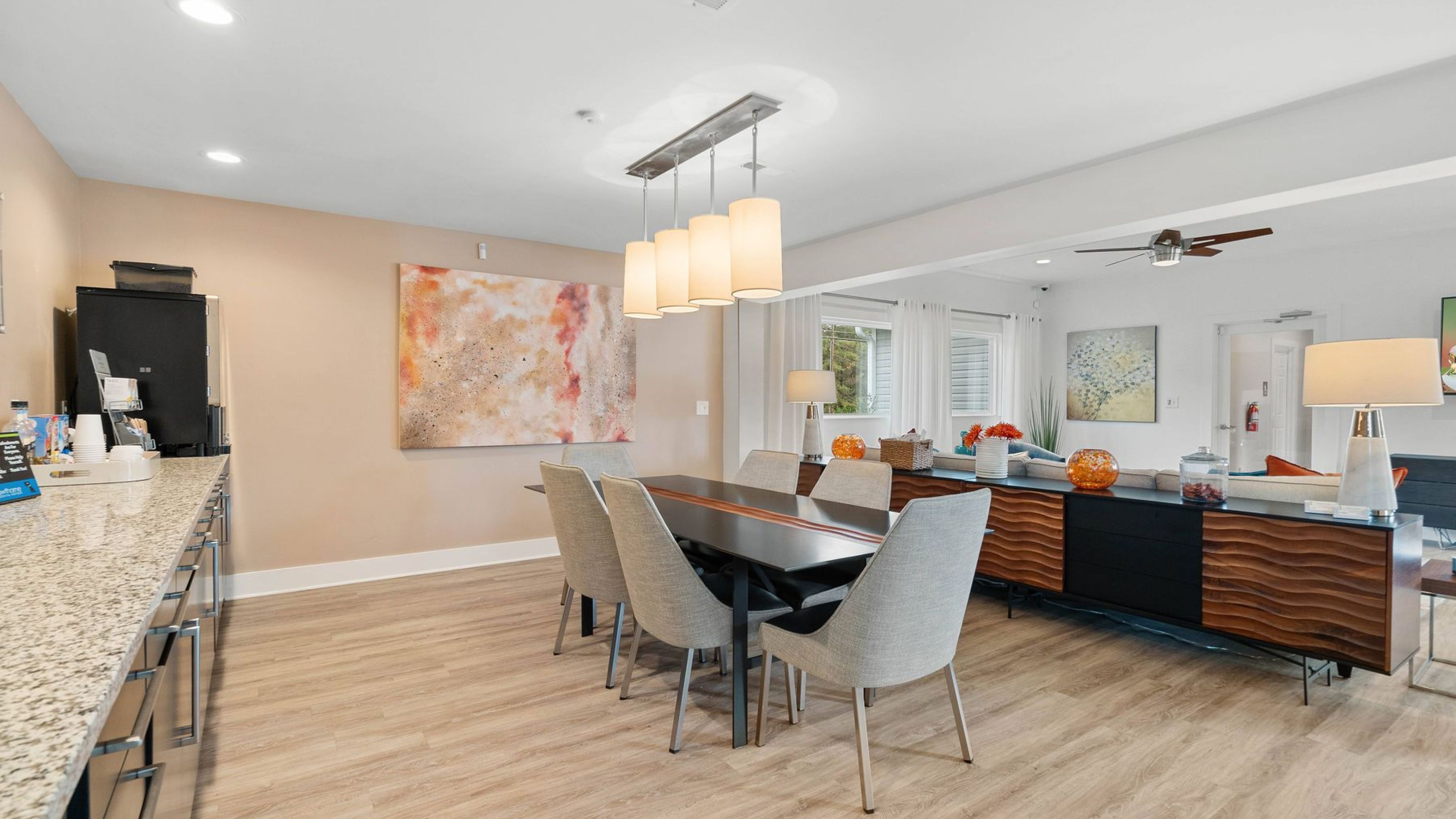 Hawthorne at Oak Ridgeresident clubhouse amenity with full kitchen and beautiful finishes